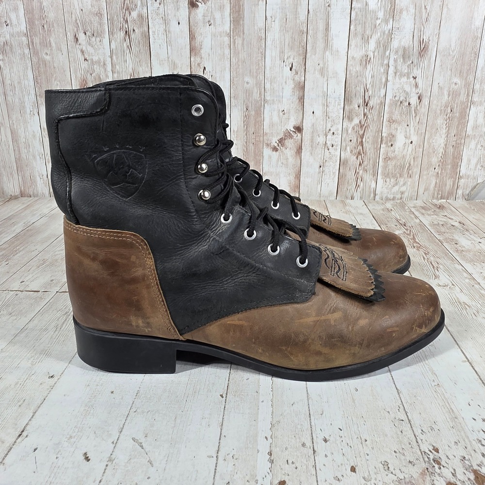 Ariat Heritage Lacer Women 10M Black Brown Leather Western Kiltie Boots E200085